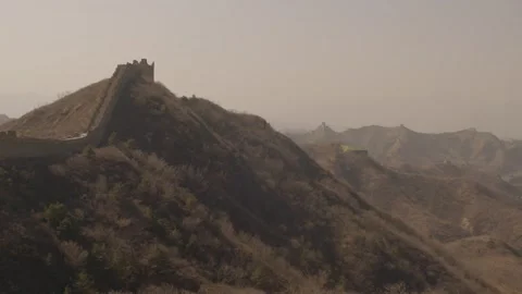 Wide Shot of Great Wall of China at Jinshanling Section Over Mountain Landscape Stock Footage 345679679