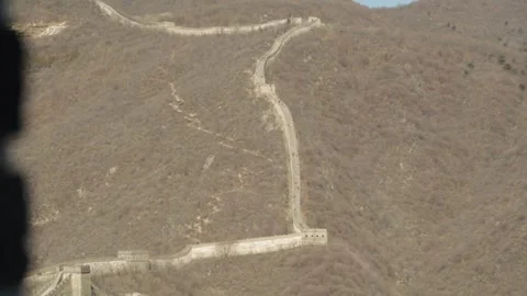 Wide Shot of Great Wall of China Stretching Across Hills at Mutianyu, Beijing Stock Footage 345824155