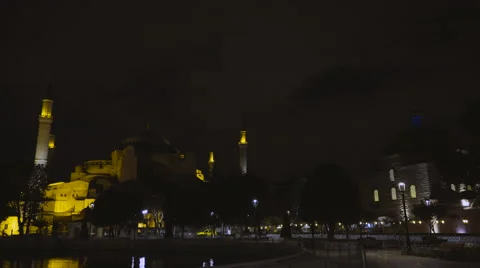 Wide shot hagia sofia at night Stock Footage 54672809