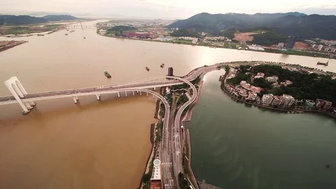 Wide shot Highway Stack Interchange in Macau–Av Panoramica do Lago Sai Van Stock Footage 82845386