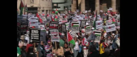 Wide Shot of Huge Crowd Marching for Gaza on August 9 2014 London UK Stock Footage 144341366