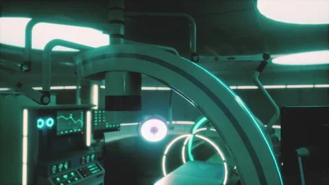 A wide shot of a huge MRI scanner in hospital. Illustrazione stock