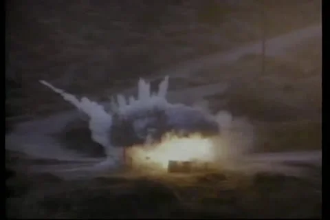 Wide shot hut exploding 库存影片 11345769