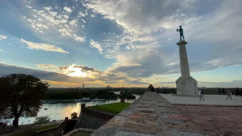 Wide shot of iconic Pobednik statue in Belgrade, Serbia, 4K Stock Footage 142201370