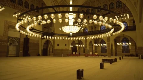 Wide shot of the interior of the Al-Fatih mosque, in Bahrain Stock Footage 244541103