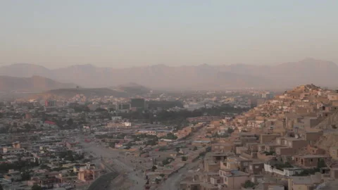 Wide shot Kabul at sunset Stock Footage 281329228