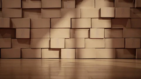 Wide Shot Large Warehouse Interior with Stacks of Cardboard Delivery Boxes.  Stock Footage 336762075
