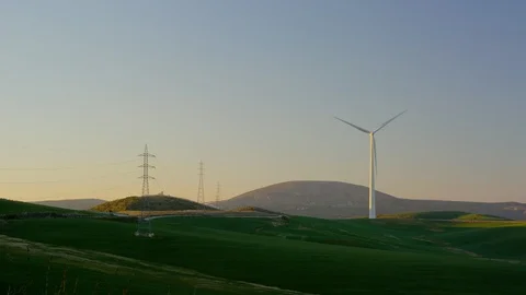 Wide Shot, Lockdown, 10 Seconds Or Greater, Outdoors, Sunset, Clear Sky, Wind, Stock Footage 95816629