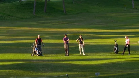 Wide Shot, Lockdown, 20 Seconds Or Greater, Sport, Golf, Golf Course, Swinging, Stock Footage 94114059