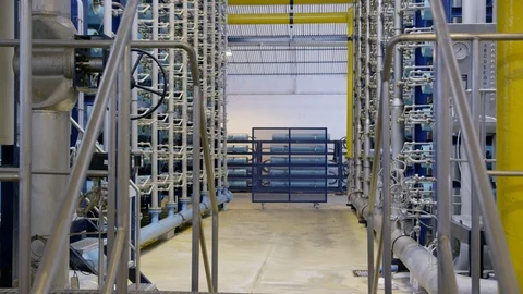 Wide Shot, Lockdown, Less Than 10 Seconds, Indoors, Day, Industry, Railing, Stock Footage 94234707