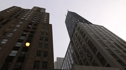 Wide Shot Low Angle Looking Up At John Hancock Building Tracking Left 스톡 동영상 167738321