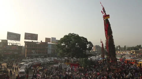Wide Shot of Macchindranāth with Crowd Stock Footage 49571417