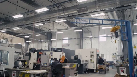 Wide shot of machine shop Stock-Footage 103336372