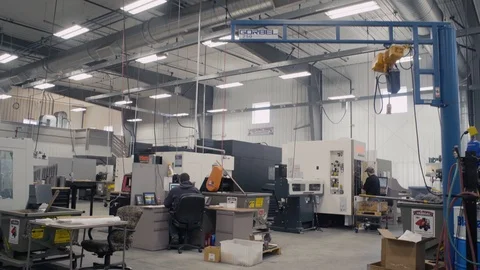 Wide shot of machine shop Stock-Footage 103336445