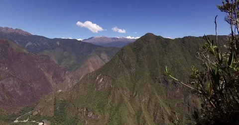 Wide shot of Machu Picchu from above Stock Footage