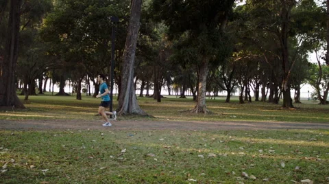Wide shot of man running Stock Footage 53081330