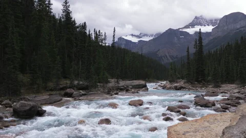 Wide shot of mountain range with river Stock Footage 222973618