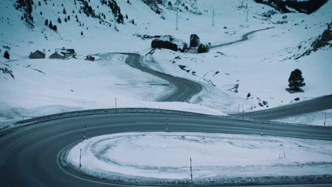 Wide shot of mountain roads in St. Moritz Stock Footage
