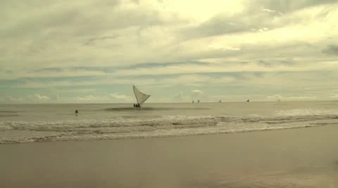 Wide shot of multiple sailboats distancing themselves from land 1 Video stock 19182273