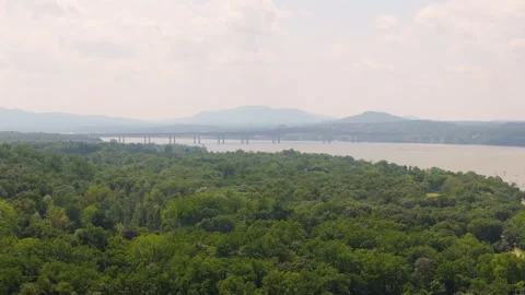 Wide shot of Newburgh-Beacon Bridge in New York Stock Footage 346421747