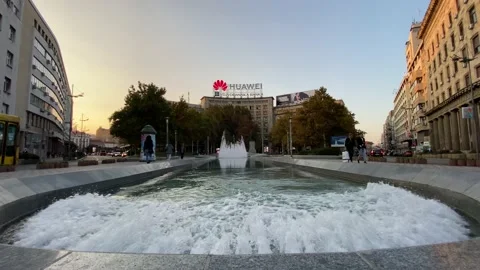 Wide shot of Nikola Pasic square in Belgrade, Serbia, 4K Stock Footage 142197318