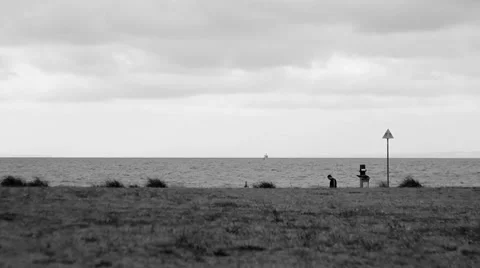 Wide shot, ocean and beach setting Stock Footage 34643547