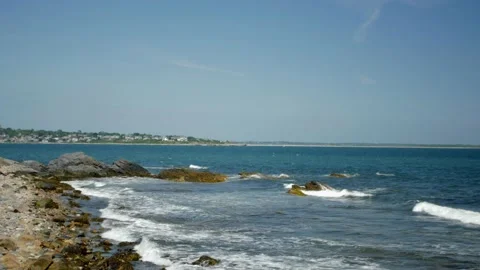 Wide Shot of the Ocean Rocks Waves Slow Motion 120fps Stock Footage 169057150