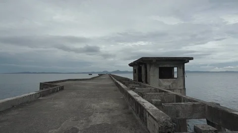 Wide shot of old pier in cloudy afternoon Stock-Footage 112754664