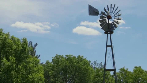 Wide shot old windmill Stock Footage 197886670