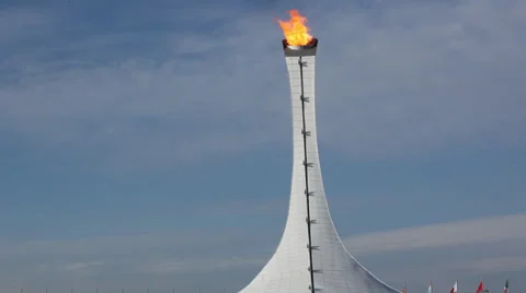 Wide shot of the Olympic Flame, Sochi Winter Olympics, 2014 스톡 동영상 35168157
