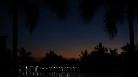 Wide Shot of Pool at Dusk Stock Footage 306016605