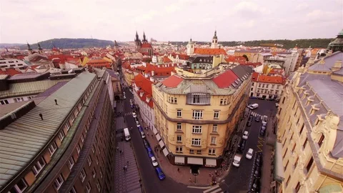 Wide shot of Prague seen from Rooftop Stock Footage 82698103