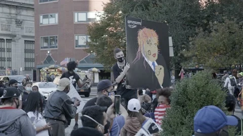 Wide shot of protest at Union Square post 2020 presidential Election USA Stock Footage 142724224