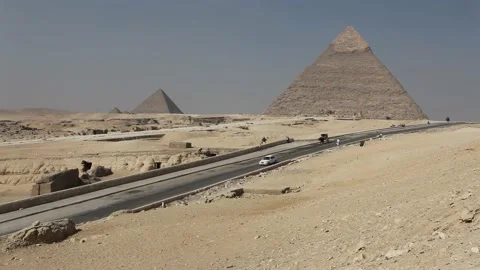 Wide shot of the pyramids in Egypt Stock Footage 208679528