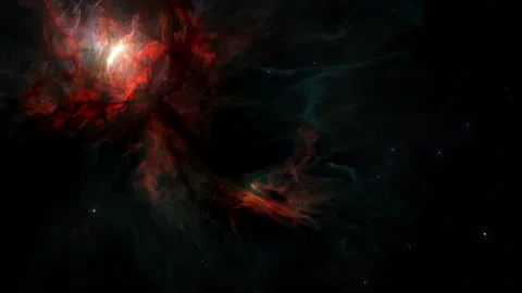 Wide Shot of Red Hydrogen Nebula with Hot Glowing Proto Stars Stock Footage 273638026