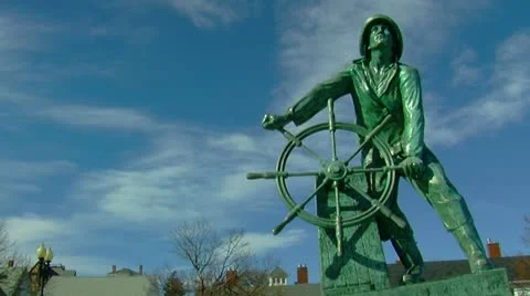 Wide Shot of Sailor Statue in Gloucester, MA Stock Footage 10852190