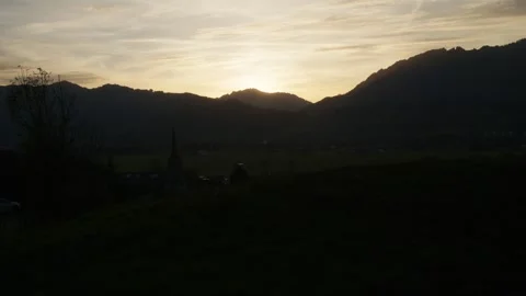 Wide shot of a small Allgäu town in Germany, sunny evening Stock Footage 300844827