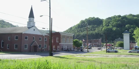 Wide shot of small town Stock Footage 142664834