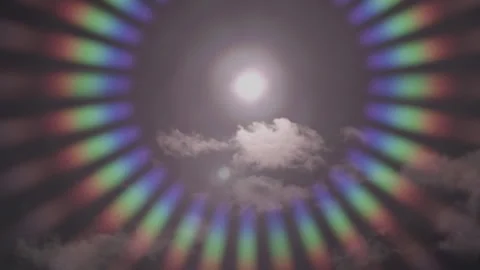 Wide Shot Sun Circular Rainbow Lens Flare Cloudy Sky Atmospheric Sunlight Stock Footage 329240197