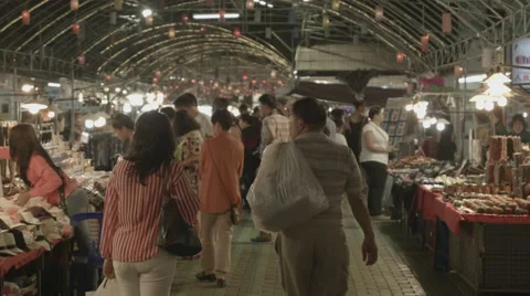 A wide shot of the tables at the Anusarn night market in Chiang Mai Thailand. Stock Footage 48211755
