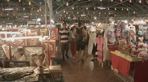 A wide shot of the tables at the Anusarn night market in Chiang Mai Thailand. Stock-Footage 48212593