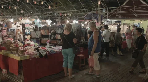 A wide shot of the tables at the Anusarn night market in Chiang Mai Thailand. Stock Footage 48213165