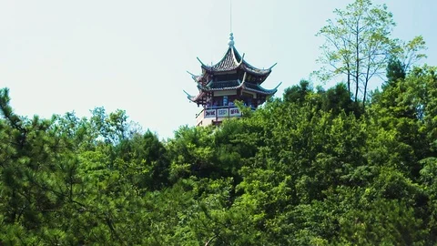 Wide Shot of Temple in Forest in China Stock Footage 120529010