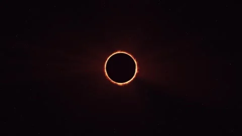 Wide shot of Total Solar Eclipse fire ring corona, view from space Stock Footage 246894050