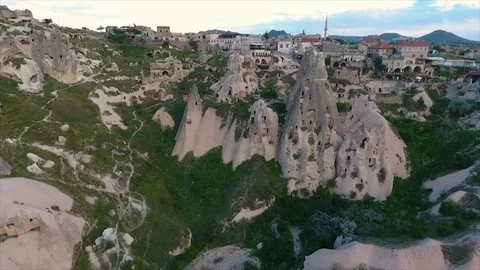 Wide shot of town and structures carved in stone Stock Footage 100889459