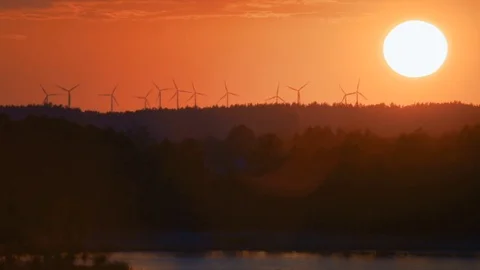 Wide shot of wind turbines Video stock 78717040