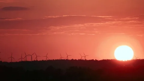 Wide shot of wind turbines Stock Footage 78717430