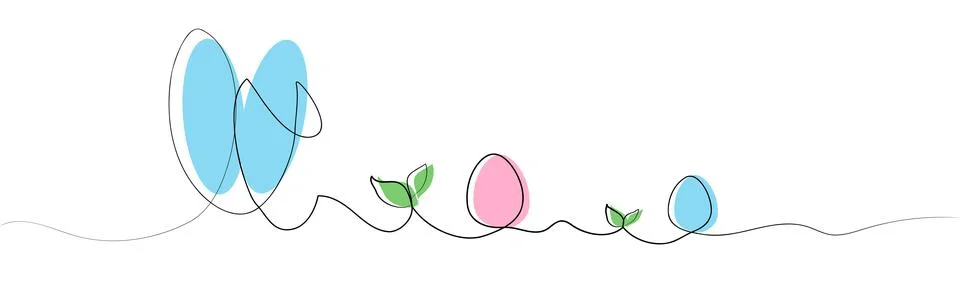 Wide simple banner with easter bunny and eggs on white background, vector Illustrazione stock