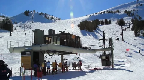 WIDE SKI LIFT LOADING Stock Footage 1012388