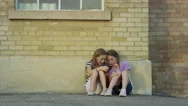 Wide Slow Motion Shot Of Girls Sharing Cell Phone / Pleasant Grove, Utah, United Stock Footage